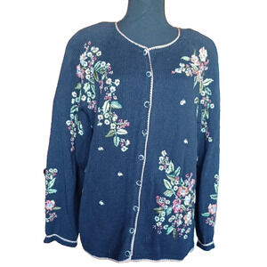 VTG HEIRLOOM COLLECTIBLES Womens Embroidered Cardigan Sweater Size L Long Sleeve